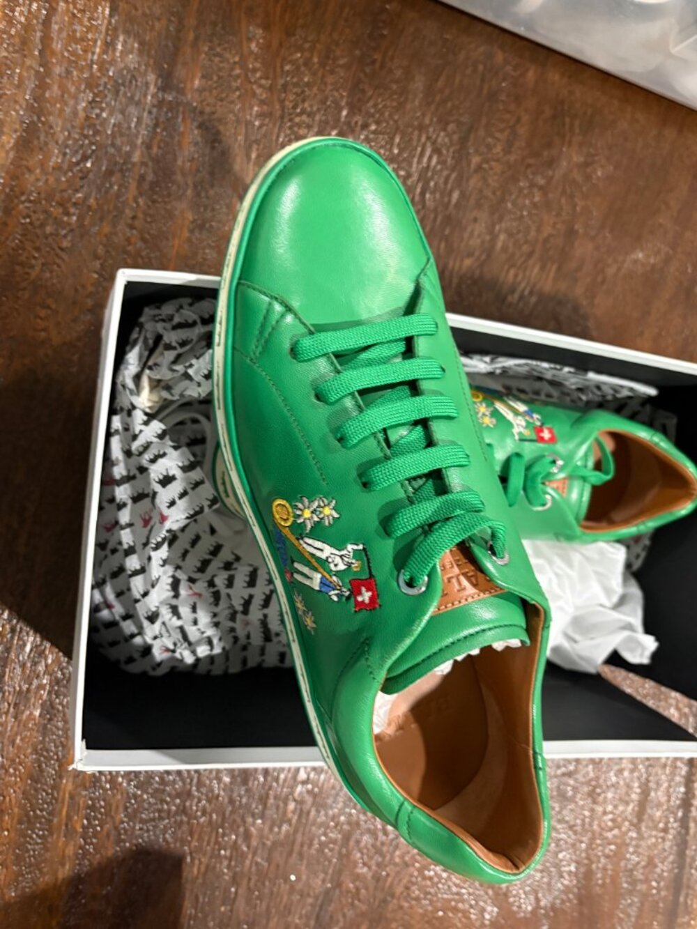 BALLY Switzerland Anistern 19 Animal Leather Low Top Sneakers Emerald Green US 9 - Picture 2 of 5